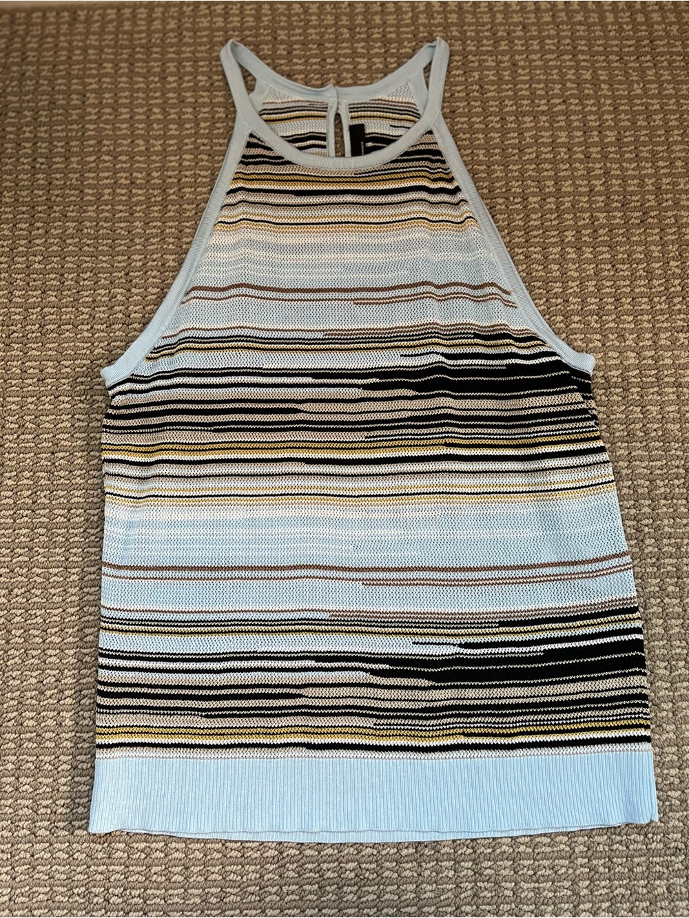 White House Black Market Striped Halter Knit Tank Top - Blue, White, Black & Tan - Picture 4 of 9